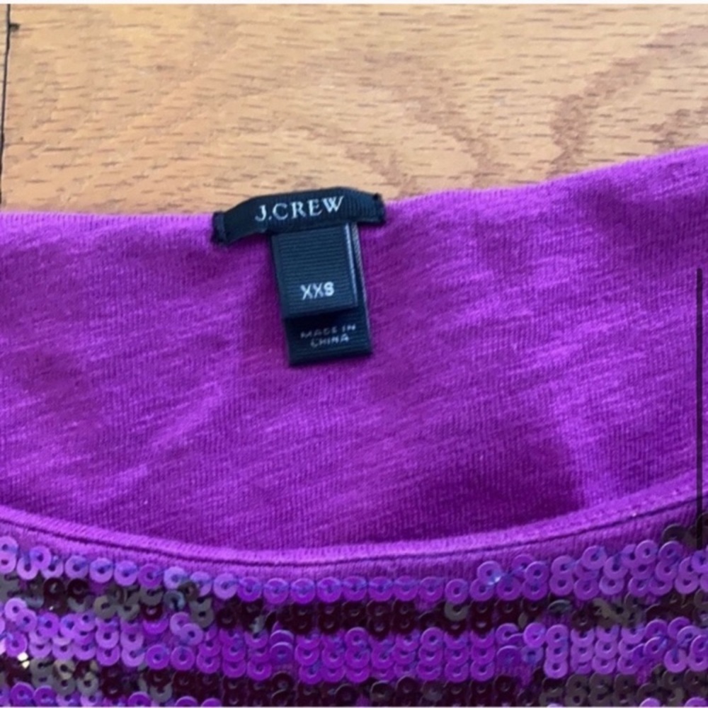 J. Crew Top Womens XXS Purple Sequin Striped Short Sleeve Top - Picture 3 of 5